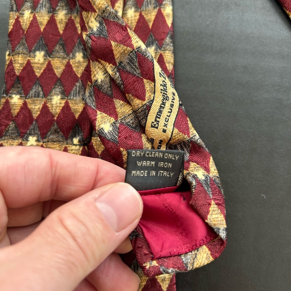 ERMENEGILDO ZEGNA Exclusive Design Mens Silk Tie Argyle 58 Inch Long - Picture 4 of 6